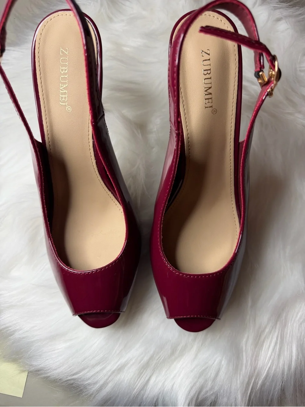 Women's Wine Peep-Toe Slingback Heels